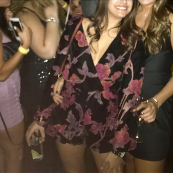 Honey Belle black floral, long sleeve, velvet romper - Picture 2 of 3